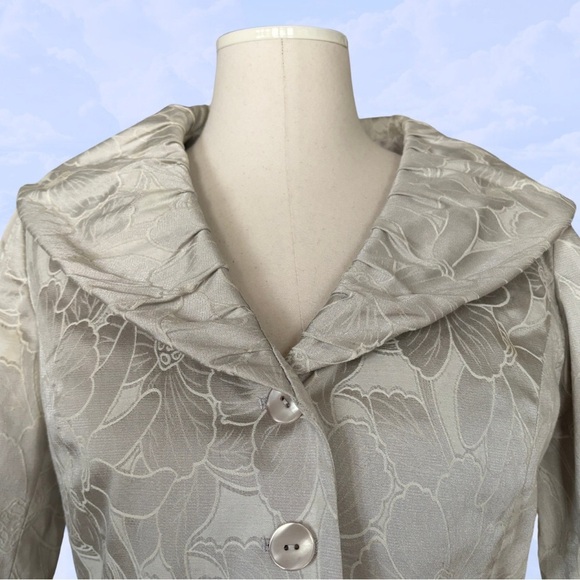 J JILL Peplum Jacket Jacquard Embroidered 3/4 Sleeve Silver Grey Coat 4 Holiday - Picture 4 of 7